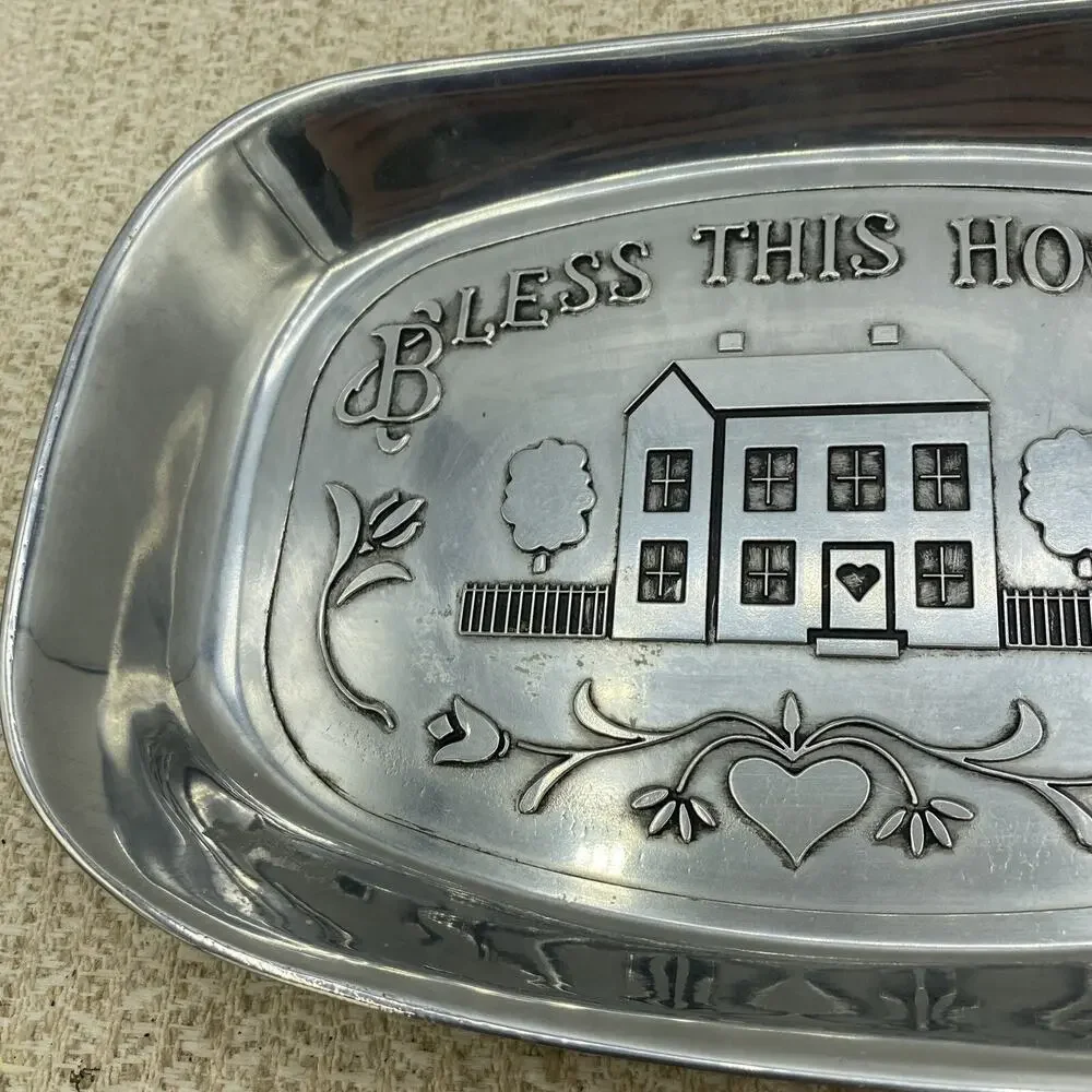 VTG Wilton Armetale “Bless This House” Pewter Serving Bread Tray Made in USA